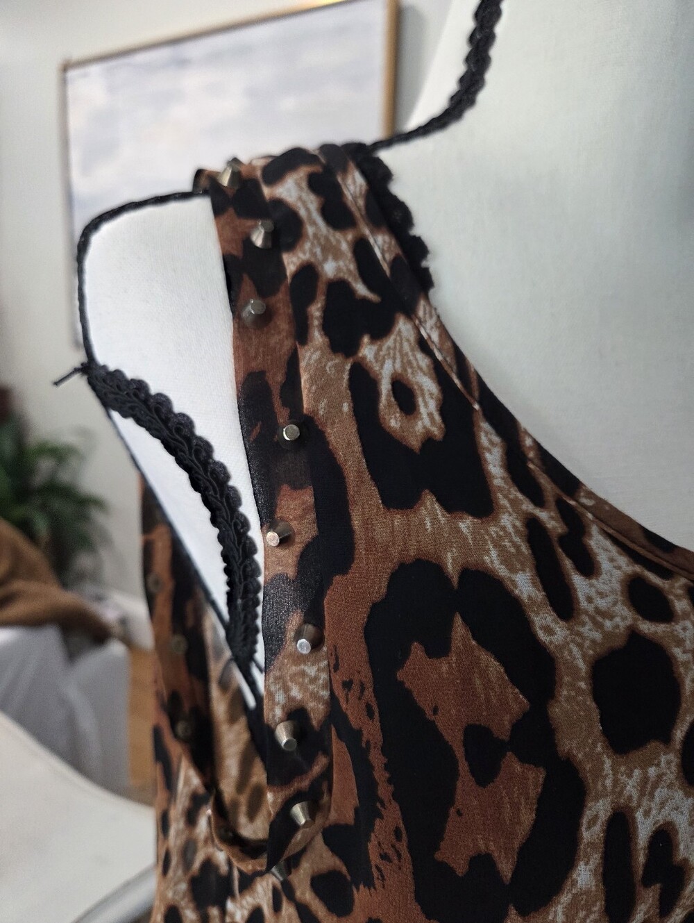 Leopard Print Studded Sleeveless Top | Size Small